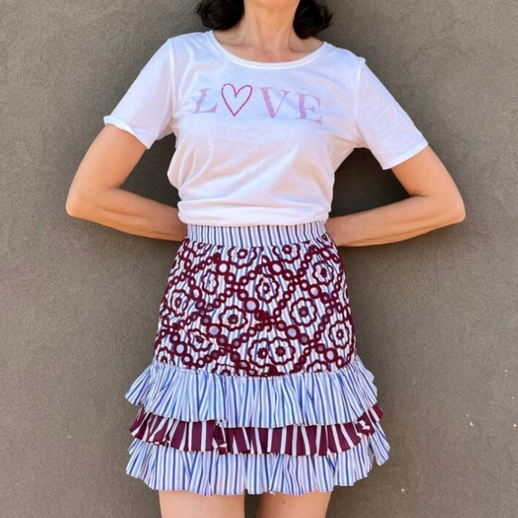 NEW Sandro Paris embroidered floral striped flounce ruffle mini skirt 1 XS - Picture 3 of 9